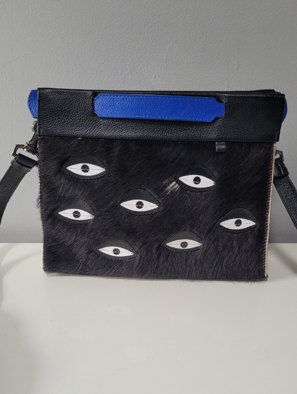 Min & Mon Small Vali Crossbody In All Over Eyes Print And Calfhair